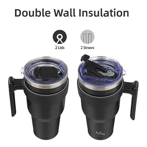 Image of Konokyo 30 oz Tumbler with Handle and Straw, Insulated Travel Mug