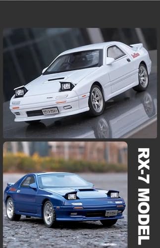 Image of 1:32 Mazda RX-7 Diecast Metal Car Model, Pull Back Toy Car with Openable Doors, Sound & Light Effects, Alloy Vehicle for Kids Boys Girls & Collectors (Blue)