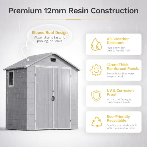 Image of Devoko 6X4 FT Plastic Outdoor Storage Shed with Floor, Light Grey