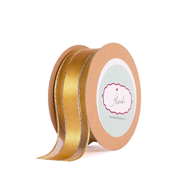 Meraki Cards Gold Elegant Organza Ribbon with Satin Center & Silver Trim–Ribbon for Wedding Decorations, Gift Wrapping & Delicate Packaging (Gold, 25mm, 10 Yards)