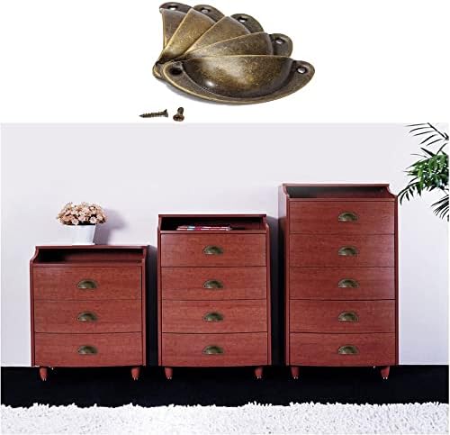 SJUNJIE 20 Pcs Antique Shell Cup Handles 82mm Vintage Chic Pull Handle Retro Half Moon Pull Knobs with Screws for Kitchen Cabinet Cupboard Drawer Wardrobe (Brass)