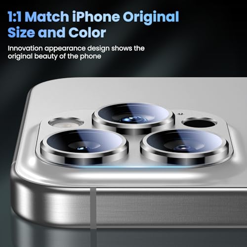 Image of Uyiton Compatible with iPhone 16 Pro /iPhone 16 Pro Max Camera Lens Protector - [Not Easy to Break][Strong Adsorption][Case-Friendly] Metal Tempered Glass Rear Camera Screen Cover - White Titanium