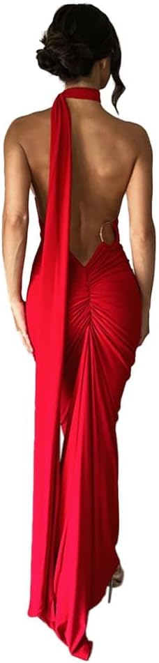 Women Sexy Backless Dress Bodycon Sleeveless Open Back Maxi Dress Formal Cocktail Wedding Guest