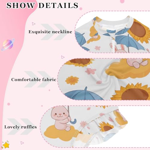 ALAZA Toddler Swimsuit Girl Bathing Suit Swimwear Rash Guard Rabbit Umbrella Long Sleeve 3T4