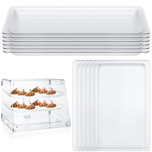 Kritkin 6 Pack Clear Acrylic Bakery Display Case Tray 20.7 x 12.6 x 1.1" Acrylic Tray Bakery Display Case Countertop Replacement for 2/3/4 Tier Pastry Baked Goods Bread Bagel Retail Commercial Home