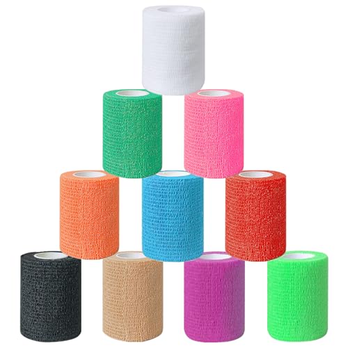 Gudotra 10 Rollos Venda Cohesiva Deportiva 7.5cm x 4.5m Banda Adhesiva Tape Crossfit Para Proteger Muñecas Tobillos Rodillas Músculos (Multicolor)