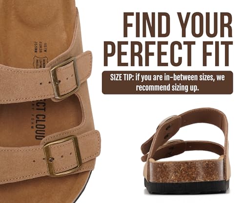 Image of Project Cloud 100% Genuine Leather Flat Sandals For Women 2026 Cork Footbed Womens Sandals with Memory Foam and arch support Vacation Essentials Slides for Women Footwear (Venita)