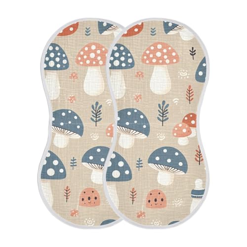 Muslin Burp Cloth for Baby 4PCS Cute Mushrooms with Dots Super Absorbent Burping Cloths, Bibs for Newborn Boys Girls2