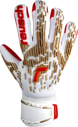 Reusch Attrakt Freegel Finger Support Goalkeeper Gloves, White/Gold/Fiery Red, Size 7 #TOP3