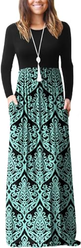 Image of EUOVMY Women's Long Sleeve Loose Maxi Dresses Casual Long Dresses with Pockets