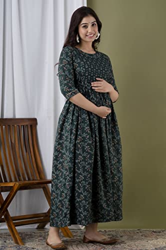 Image of JAIPURFAME Stylish Women's Pure Cotton All Over Printed Kurti Gown, Maternity Dress, and Feeding Dress - Comfortable and Elegant Maternity Wear for Women