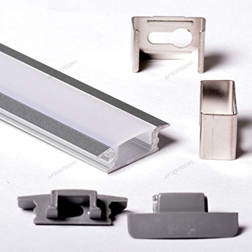 Aftertech® 3metri 2507 25x7mm PROFILO ALLUMINIO DA INCASSO STRISCE STRIP LED BARRA RIGIDA 3MT + COVER OPACA