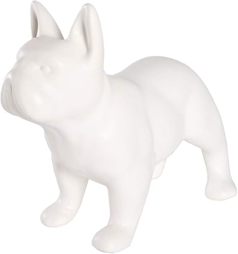 Estatua de bulldog francés, estatua de perro de cerámica de pie blanco mate, escultura decorativa para jardín o decoración del hogar, estatua de