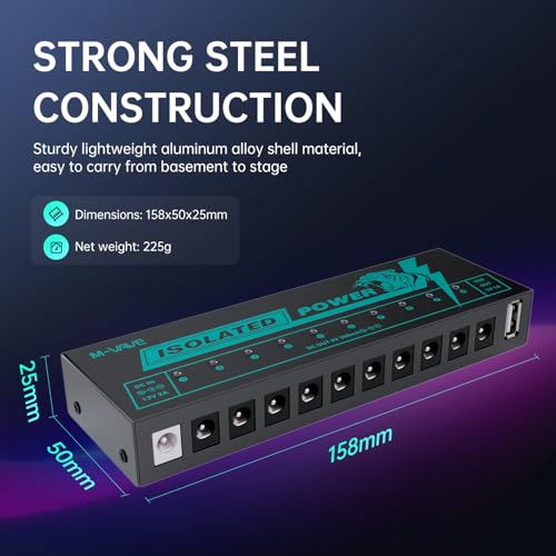 M-VAVE SK2 Guitar Power Supply 11 Isolated DC Output for 9V and USB Output for 5V Effect Pedal, Short Circuit Protection - Thumbnail 4