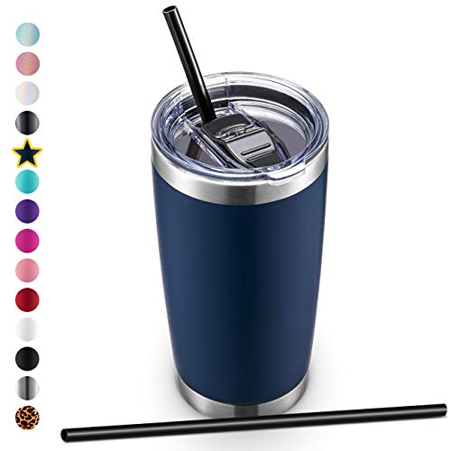 20oz Stainless Steel Tumbler with Lid and Straw, Vacuum Insulated Tumbler Cup, Double