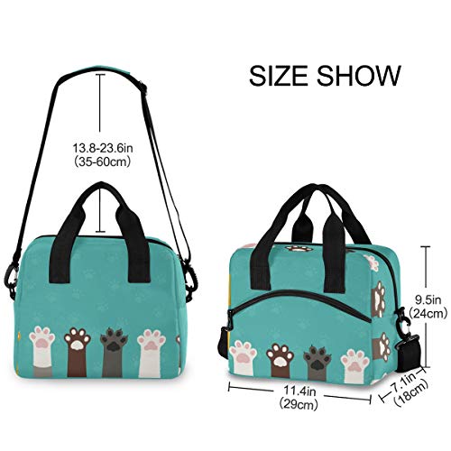 Blueangle Cute Cat Paws Print Insulated Lunch Bag With Detachable Shoulder Strap & Carry Handle, Eco-Friendly Cooler Bag Tote Bag,School Lunch Box For Kids,Men,Women #TOP2