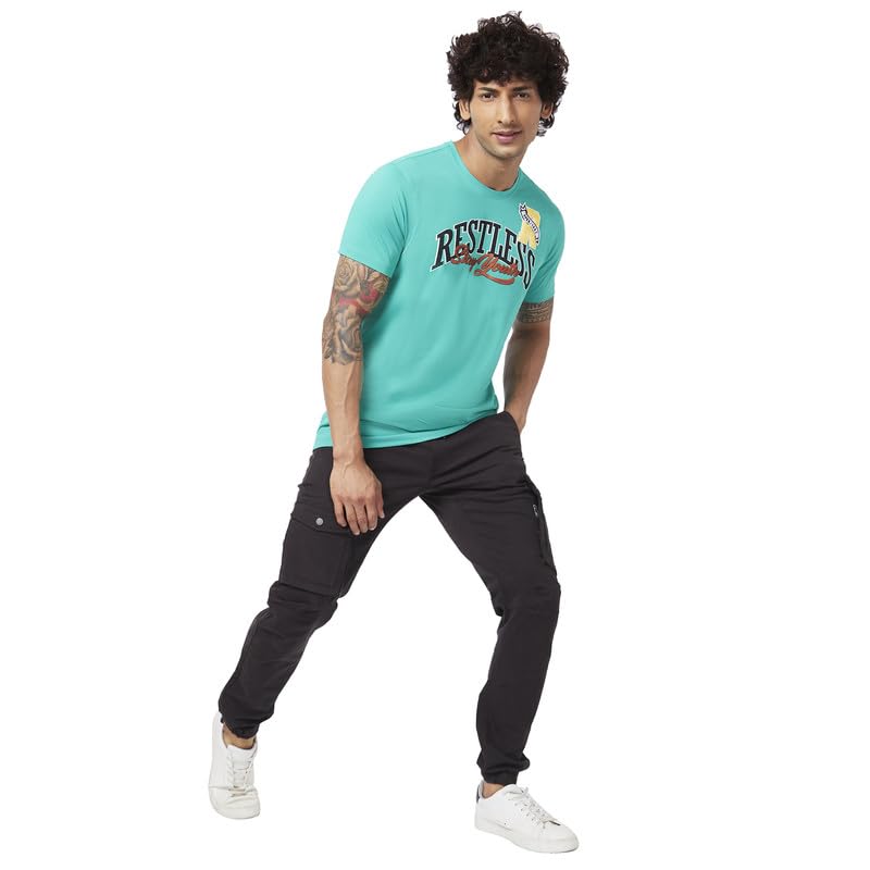 Image of Spykar Men's Slim Fit Round Neck Half Sleeve Printed Casual T-Shirt