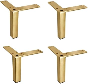 Square Metal Furniture Legs 5 inch Brushed Gold Sofa Couch Cabinet Metal Feet DIY Replacement Legs Set of 4 PC