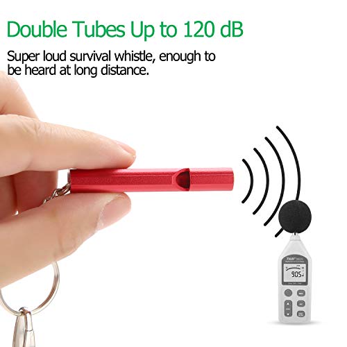 Survival Whistle,Rigtee Aluminum Alloy Rescue Whistle With Neck Lanyard And Keyring Outdoor Emergency Survival Coach Whistles Referee Gear Lifeguard Loud Double Tubes Whistle (Red) #TOP5