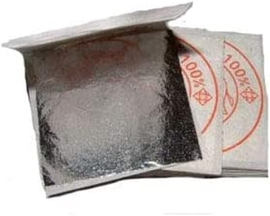 Pack of 100% 20 Sheets Edible Food Silver 40 mm X 40 mm foils pure 999/1000 for eating E 174 european and US silver