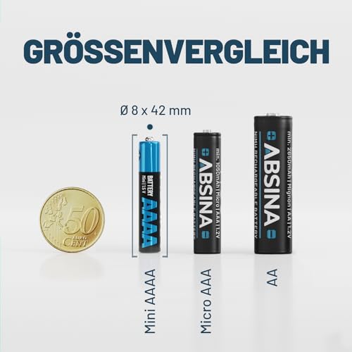 ABSINA 16x Batterien AAAA für Surface Pen, Tablet Stift und vieles mehr - AAAA Batterie 1,5V Alkaline - Mini Batterien LR61 - Batterie E96 3