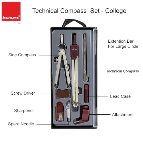 Image of Isomars Professional Technical Drawing Drafting Compass Set of 8