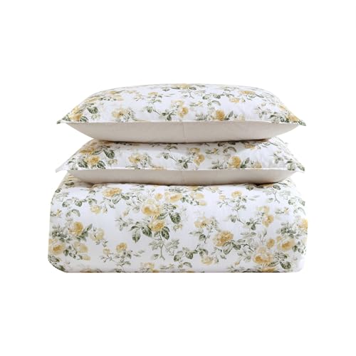 Image of Laura Ashley - Full /Queen Comforter Set, Premium Cotton Bedding with Matching Shams & Bonus Decorative Pillow, Floral Home Decor, Oeko-Tex Certified (Roses Gold, Full /Queen)