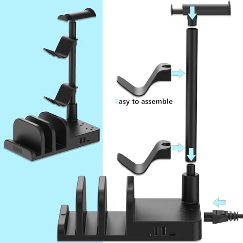 KAFRI Headphone and Controller Stand with USB A&C Charger, Desk Gaming Accessories Headset Holder with USB Charging Port and 2 AC Outlets, Switch/Phone Storage Organizer, Gamer Gift for Men Boyfriend - Image 8