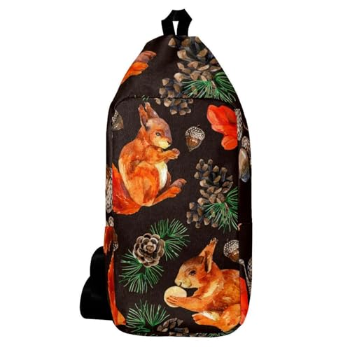 Sac à dos à bandoulière écureuil et branche de pin au design multicolore unique
