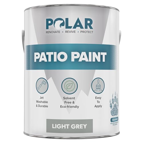 Polar Patio Paint Light Grey - 5 Litres - Outdoor Floor Paint for Concrete, Garden Patio, Stone, Pathway Flags & Paving Slabs - Easy to Use UV & Weather Resistant