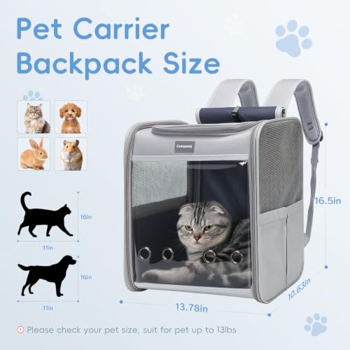 Image of Cawypety Cat Backpack Carrier, Breathable Cat Carrier Large Space Bubble Pet Backpack For Kitty Small Dog Up To 15Lbs, Transparent & Foldable Pet Carrier For Travel Hiking (Light Gray) | Collapsible and Breathability, Sunshade Curtain, Transparent Window, Travel Backpack Suitable for Vet Hiking, Walking Outdoor
