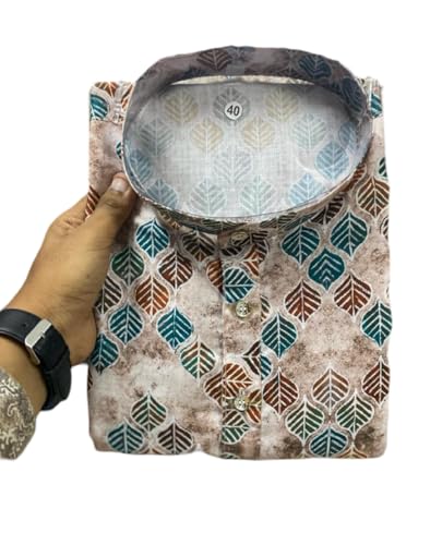 Image of FOXDX Men's Cotton Blend Printed Long Kurta Suitable for All Indian Wedding, Occasions, and Festivals