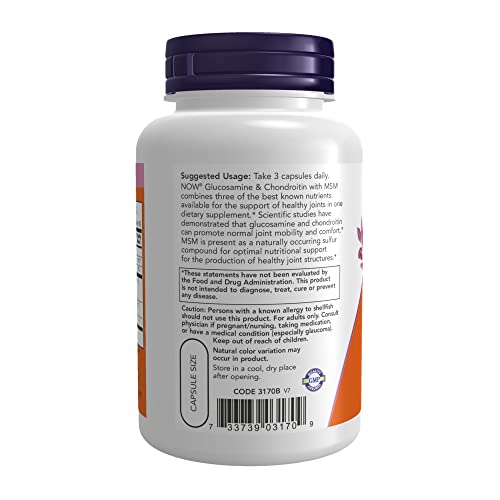 Now Supplements, Glucosamine & Chondroitin With Msm, Joint Health, Mobility And Comfort*, 90 Veg Capsules #TOP1
