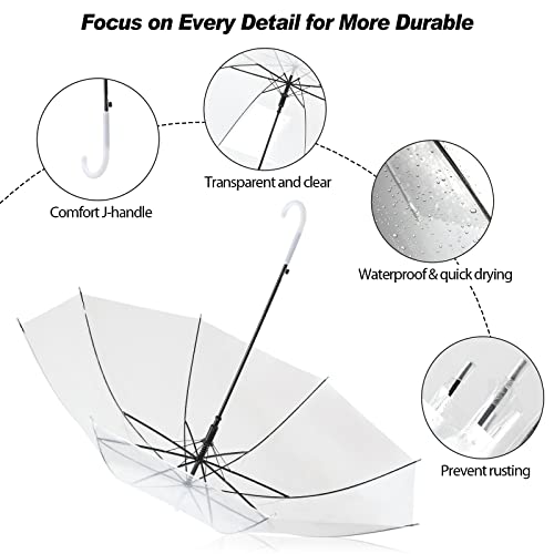 Stonechic 30 Pieces Umbrella Wedding Style Bulk Auto Open J Hook Handle Windproof Large Canopy Transparent Stick Umbrellas For Outdoor Wedding Bride Groom Golf Photography #TOP1