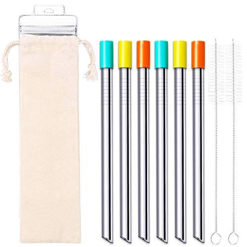Set of 6 Stainless Steel Boba Straws with Silicone Tips | Reusable & Metal Drinking Angled-Tip Straw - //coolthings.us
