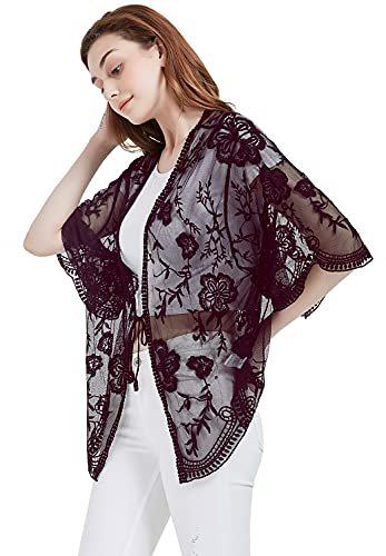 Anna-Kaci Womens Long Embroidered Lace Kimono Cardigan with Half Sleeves3