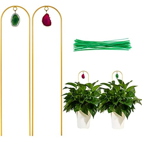 KOZOREN 2PCS Small Metal Trellis for Potted Plants, Gold Trellis for Climbing Plants Indoor, Mini Houseplant Climber Support with Crystal Pendant for Garden Potted Plant, Climbing Flowers and Vines Cover