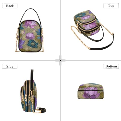 susiyo Blue Purple Lotus Flowers Pattern Crossbody Purse for Women, Quilted Crossbody Bag Ladies Casual Bags Shoulder Bag Phone Purse Handbag Wallet4