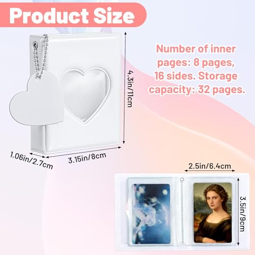 Image of Mini Photocard Binder, Mini Album for Photos, 3 Inch White Photocard Book Mini Photo Album Heart Hollow Card Binder with 32 Pockets and Pendant