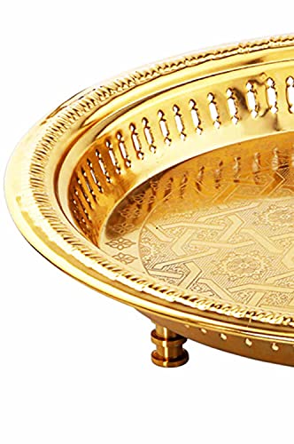 Orientalisches rundes Tablett Schale aus Metall Juman 40cm groß Gold | Orient Dekoschale mit hoher Rand | Marokkanisches… – Bild 4