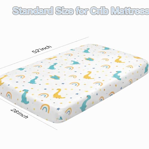 Image of Fitted Crib Sheet for Baby - Bed Sheet with All-Round Elastic, Deep Pocket for Newborn Crib Mattress (28x52 Inch / 132x71 cm), Dinosaur Print