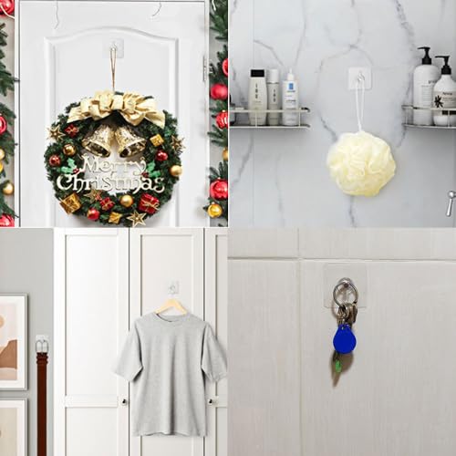 Image of 14 Pcs Adhesive Picture Hooks 2.36 inch Picture Hangers Without Nails Wall Hooks for Hanging Transparent Waterproof Frame Hangers Sticky Hooks for Bathroom Kitchen