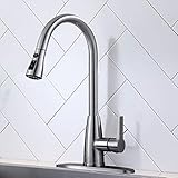 Hotis High Arc Single Handle Stainless Steel Brushed Nickel Pull Down Sprayer Kitchen Faucet,Kitchen Sink Faucet with Deck Plate