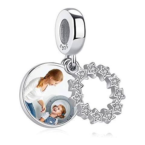 Personalized Bead Charms 925 Sterling Silver Custom Heart Shape Pendant with Photo Engraving for Women Ladies Lover Girlfriend Best Friends Jewelry Gift for Mother's Day Valentine's Day (Charms 3) Cover
