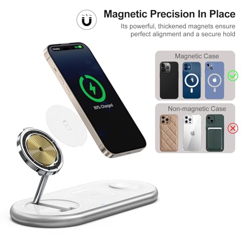 Image of 3 in 1 Charging Station for Apple - Faster Mag-Safe Charger Stand for iPhone - Magnetic Wireless Charger Station for iPhone 17 /16 /15 /14 /13 /12 Series, Apple Watch Series, AirPods Pro (White)