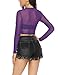 ADOME Mesh Crop Top for Women Long Sleeve Sheer Tee Shirts Blouse Purple XL