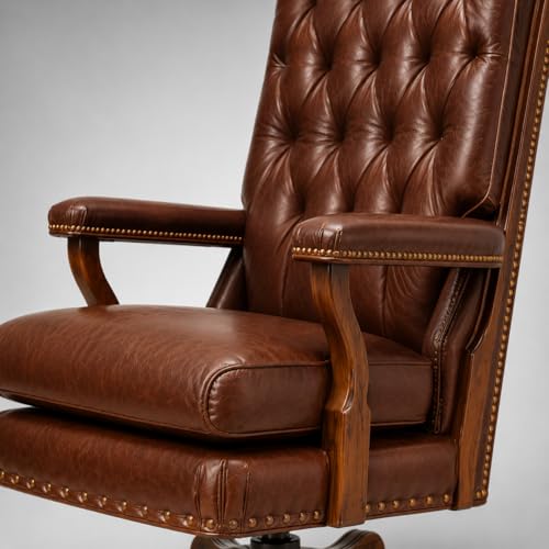 Image of LAKDI Furniture Premium Genuine Leather Executive Office Chair with Tufted High Back, Wooden Arms & Swivel Base | Ergonomic CEO Boss Chair for Home & Office | 5 Year Warranty | Free Assembly