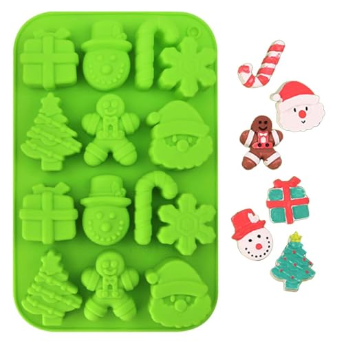 GHPKOTW Molde de silicone para Natal com 14 desenhos, molde para velas de Natal, molde 3D, molde anti-aderente, para chocolate e bolos, moldes de silicone temático presente de Natal