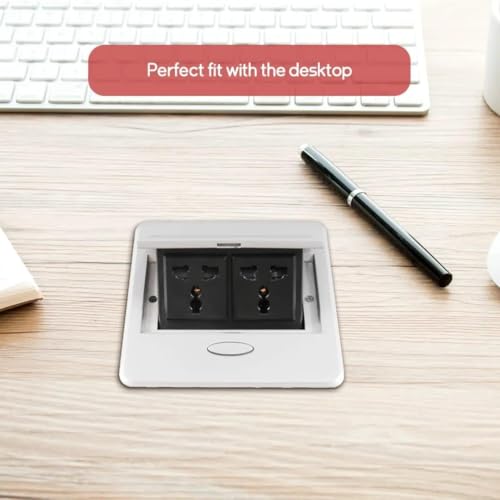 Image of COOLCOLD Pop-Up Table Socket with Dual Universal Power Outlets, Hidden Desk Power Strip, Flush Mount Desktop Power Hub for Office Table, Conference Room - Space Saving Design (Black /Silver)