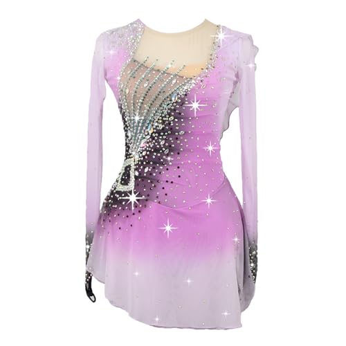 Girl's Figure Skating Dress Decorated with Rhinestones, Women's High Elasticity Ice Skating Dress for Competition(Large) Pink